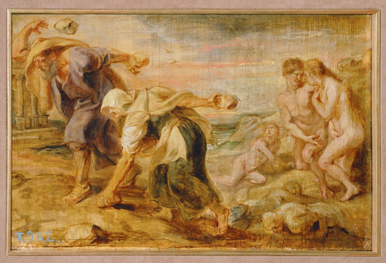 Deucalión y Pirra, creadores de la humanidad tras el primer diluvio (pintura sobre madera) de Peter Paul Rubens