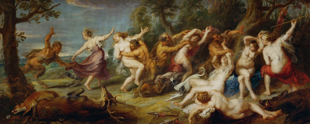 Diana y sus ninfas descubiertas por sátiros, c.1635 (pintura sobre lienzo) de Peter Paul Rubens