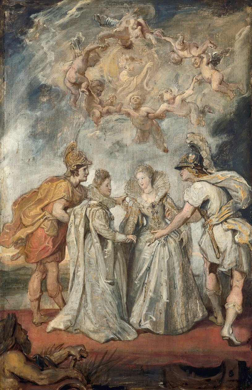Los vínculos familiares entre Francia y España (bosquejo del ciclo de los Médici) de Peter Paul Rubens