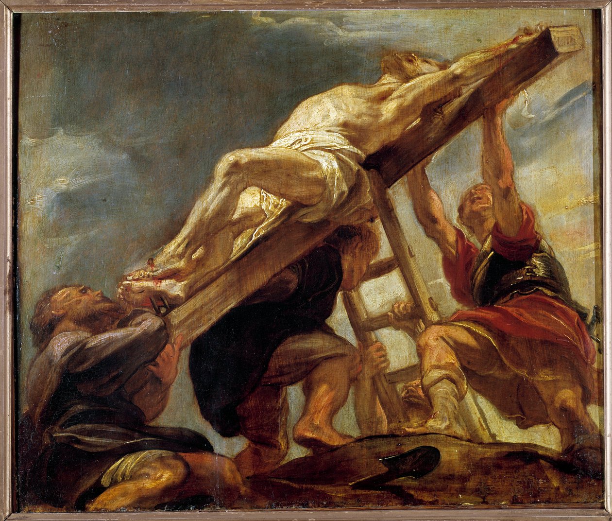 Elevación de la cruz (boceto para un compartimento del techo de la Iglesia de los Jesuitas en Amberes) de Peter Paul Rubens