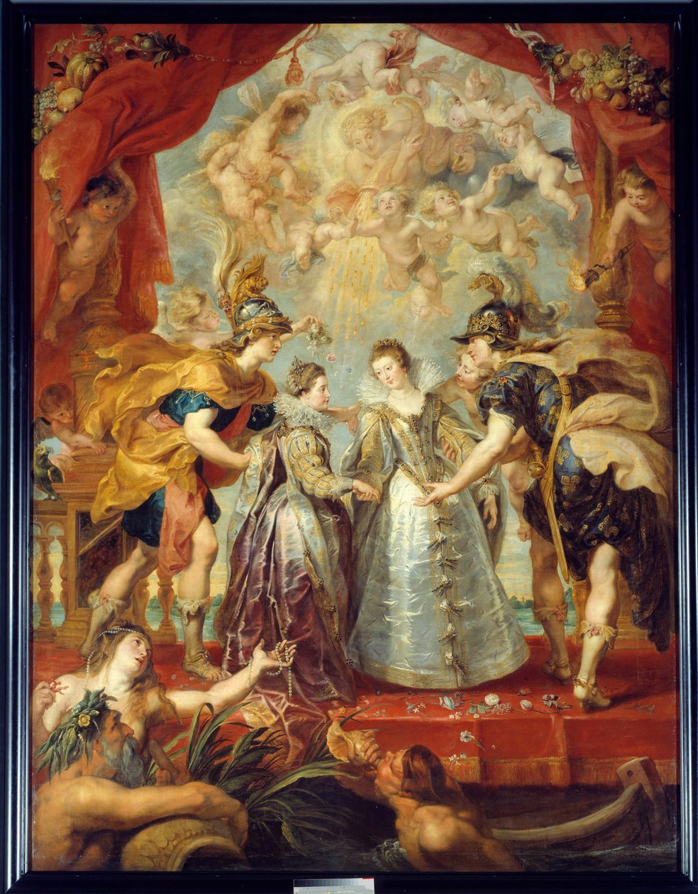 Intercambio de las dos princesas de Francia y España en el río Bidasoa en Hendaya, 9/11/1615 Representación alegórica del matrimonio entre Ana de Austria y Luis XIII por un lado, e Isabel de Francia (1602-1644) y Felipe IV por el otro. de Peter Paul Rubens