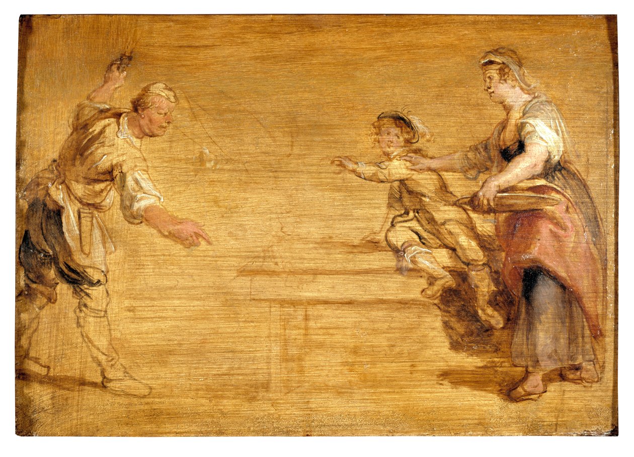 Criada, carnicero y muchacho alrededor de una mesa (óleo sobre lienzo) de Peter Paul Rubens