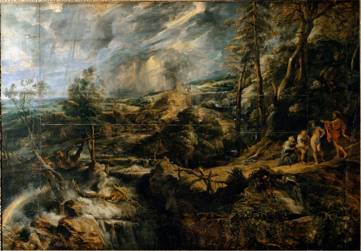 Paisaje de Tempestad con los viejos frigios Filemón y Baucis de Peter Paul Rubens