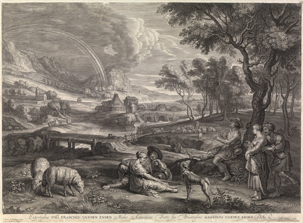 Paisaje con arco iris y un pastor (grabado) de Peter Paul Rubens