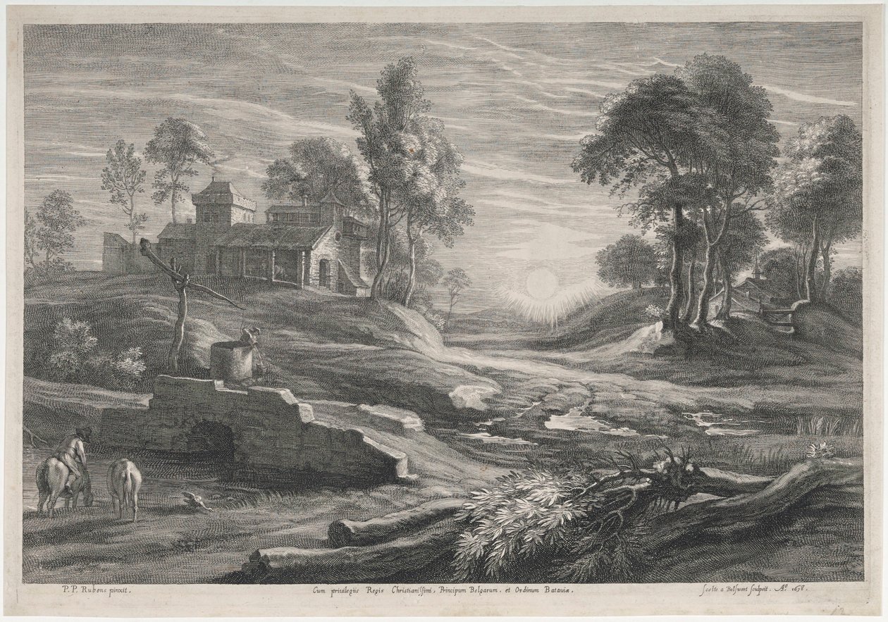 Paisaje con puesta de sol y dos casas de campo de Peter Paul Rubens