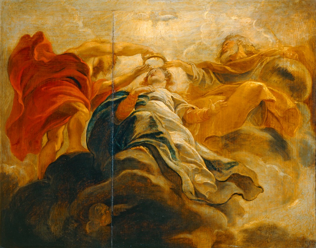 La Coronación de la Virgen María por Dios Padre y Jesucristo (pintura sobre madera) de Peter Paul Rubens