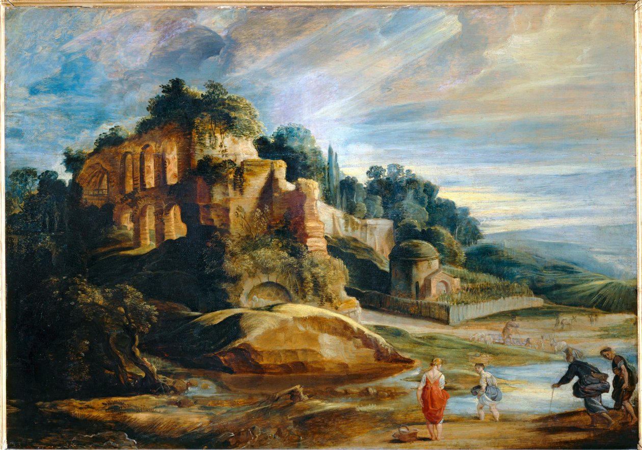 Paisaje con las ruinas del monte Palatino en Roma (pintura sobre madera) de Peter Paul Rubens