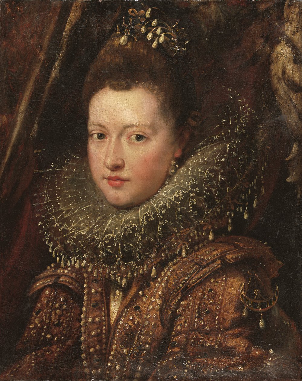 Retrato de busto de la princesa Margarita Gonzaga - fragmento (óleo sobre lienzo) de Peter Paul Rubens