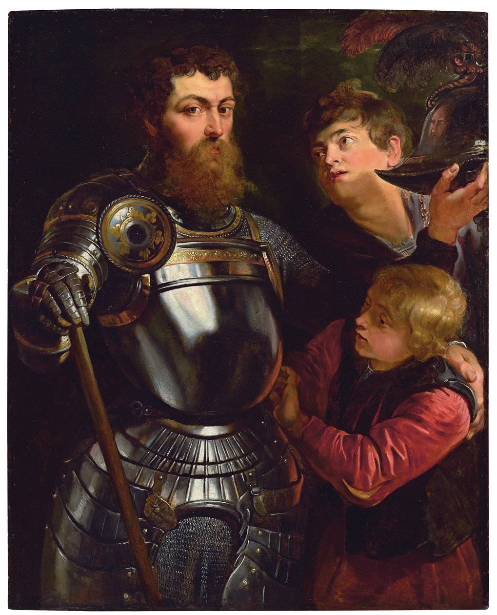 Retrato de un comandante, tres cuartos de longitud, vistiéndose para la batalla de Peter Paul Rubens