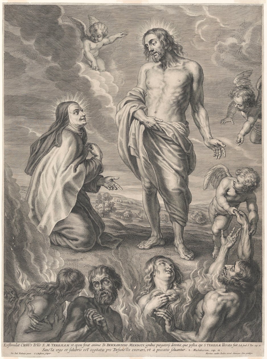 Santa Teresa de Ávila, arrodillada ante Cristo, intercediendo por las almas del Purgatorio de Peter Paul Rubens
