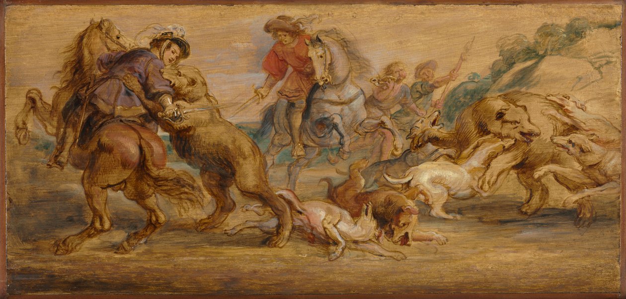 Estudio para La caza del oso para el Alcázar, Madrid, c. 1639 de Peter Paul Rubens