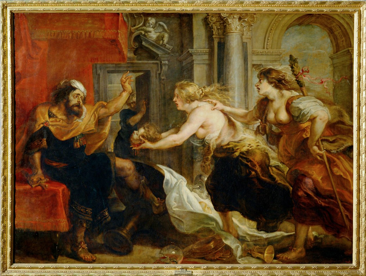 El banquete de Tereo: Filomena y Procne presentan a Tereo la cabeza decapitada de su hijo Es (pintura sobre lienzo) de Peter Paul Rubens