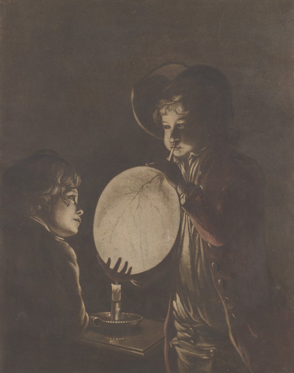Dos niños soplando una vejiga a la luz de una vela, 1773 de Peter Perez Burdett