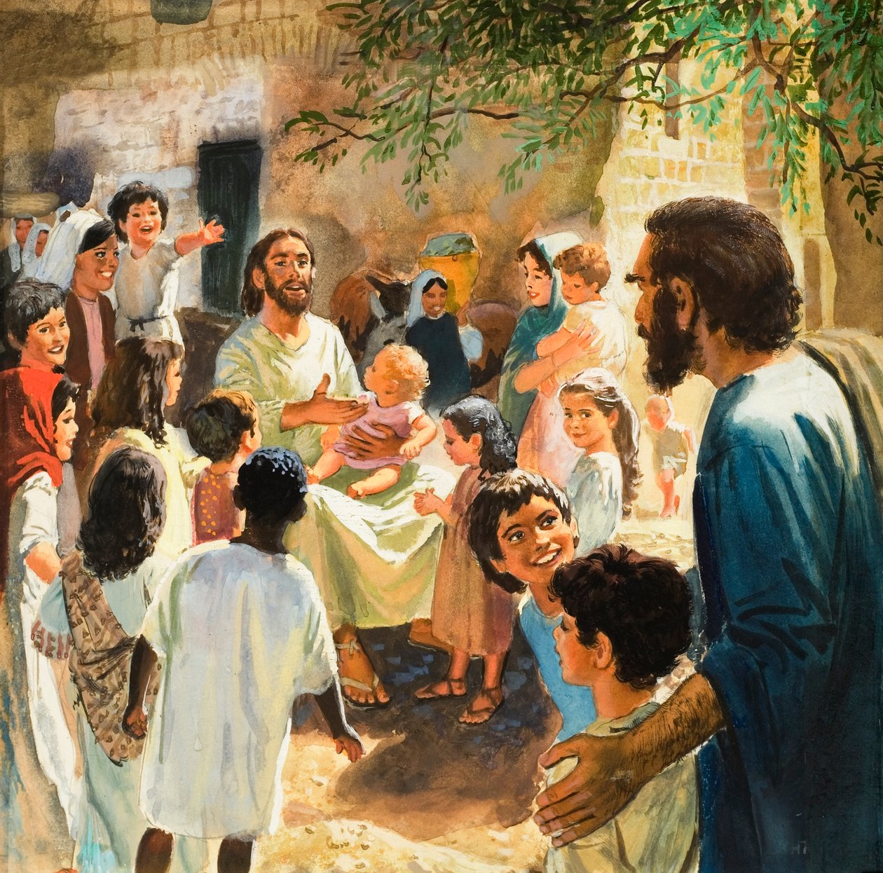 Cristo con niños (gouache sobre papel) de Peter Seabright