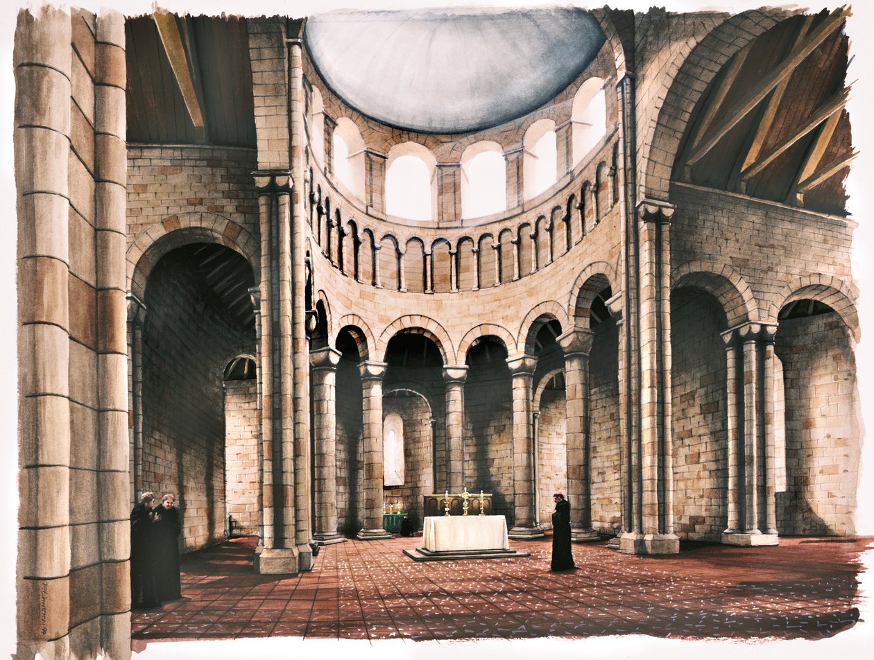 Interior de la iglesia de la abadía de Battle, Sussex, en el siglo XII de Peter Urmston