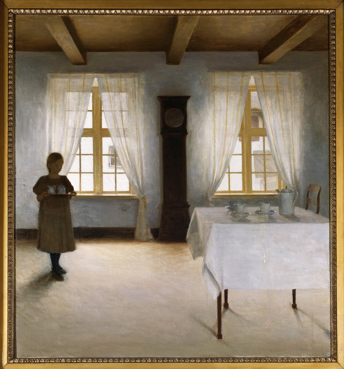 Un Interior con una Joven Sirviendo Té de Peter Vilhelm Ilsted
