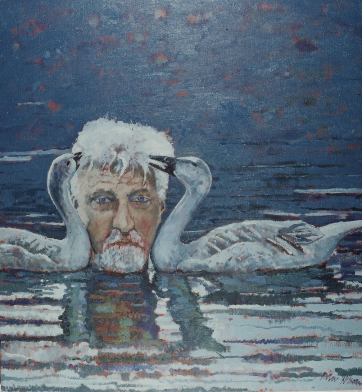 Conrad Lorenz con Goslings, 2000 (óleo sobre lienzo) de Peter Wilson