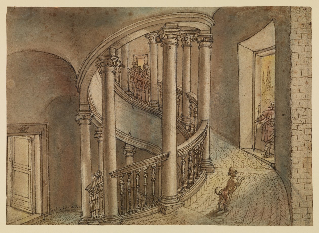 Escalera del Belvedere, de la Scala di Chiocciola de Bramante, en el Cortile di San Damaso, Vaticano de Peter van Lint