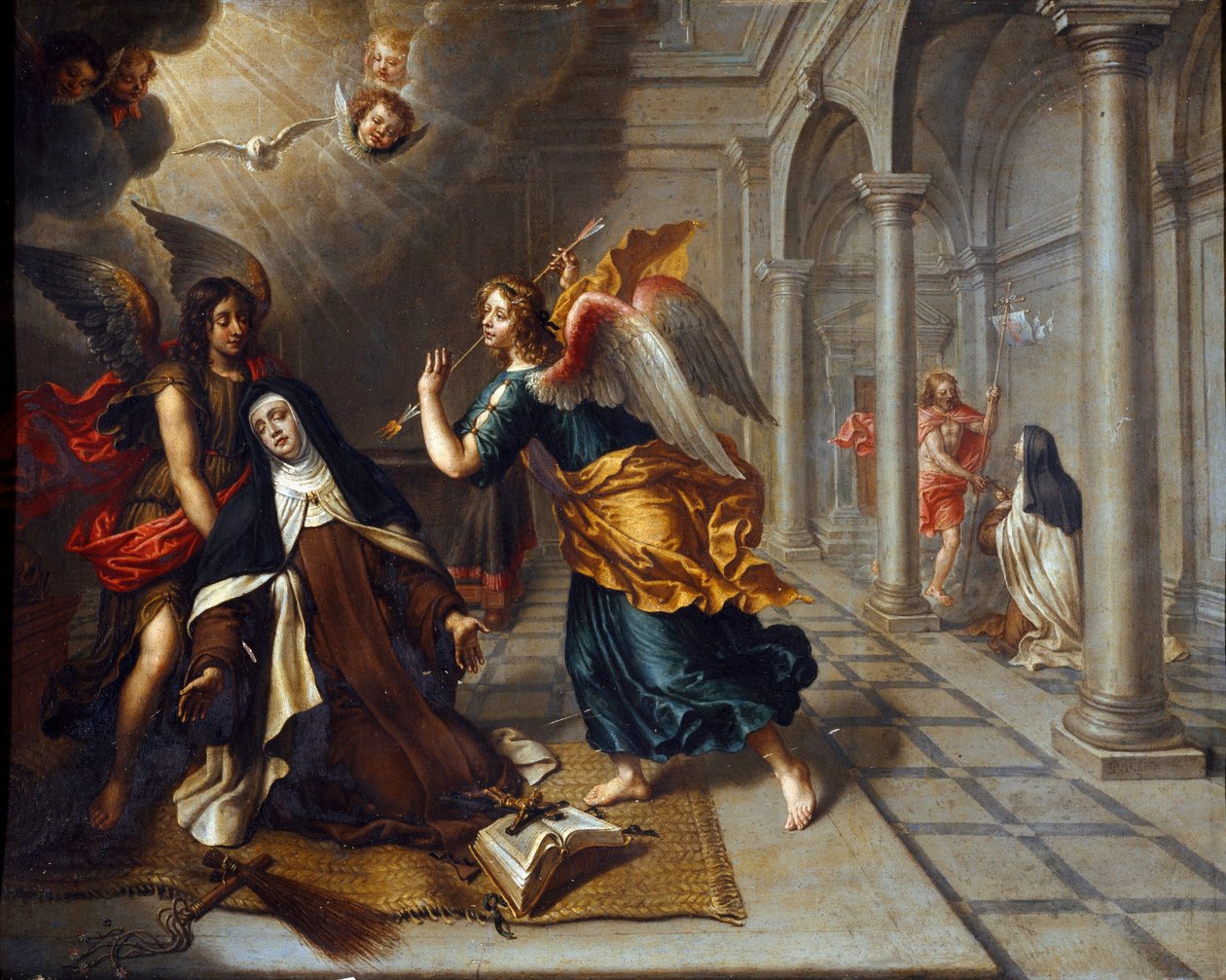Santa Teresa de Ávila (del Niño Jesús) (1515-1582) se encuentra con el ángel que le atraviesa el corazón con su dardo dorado de Peter van Lint