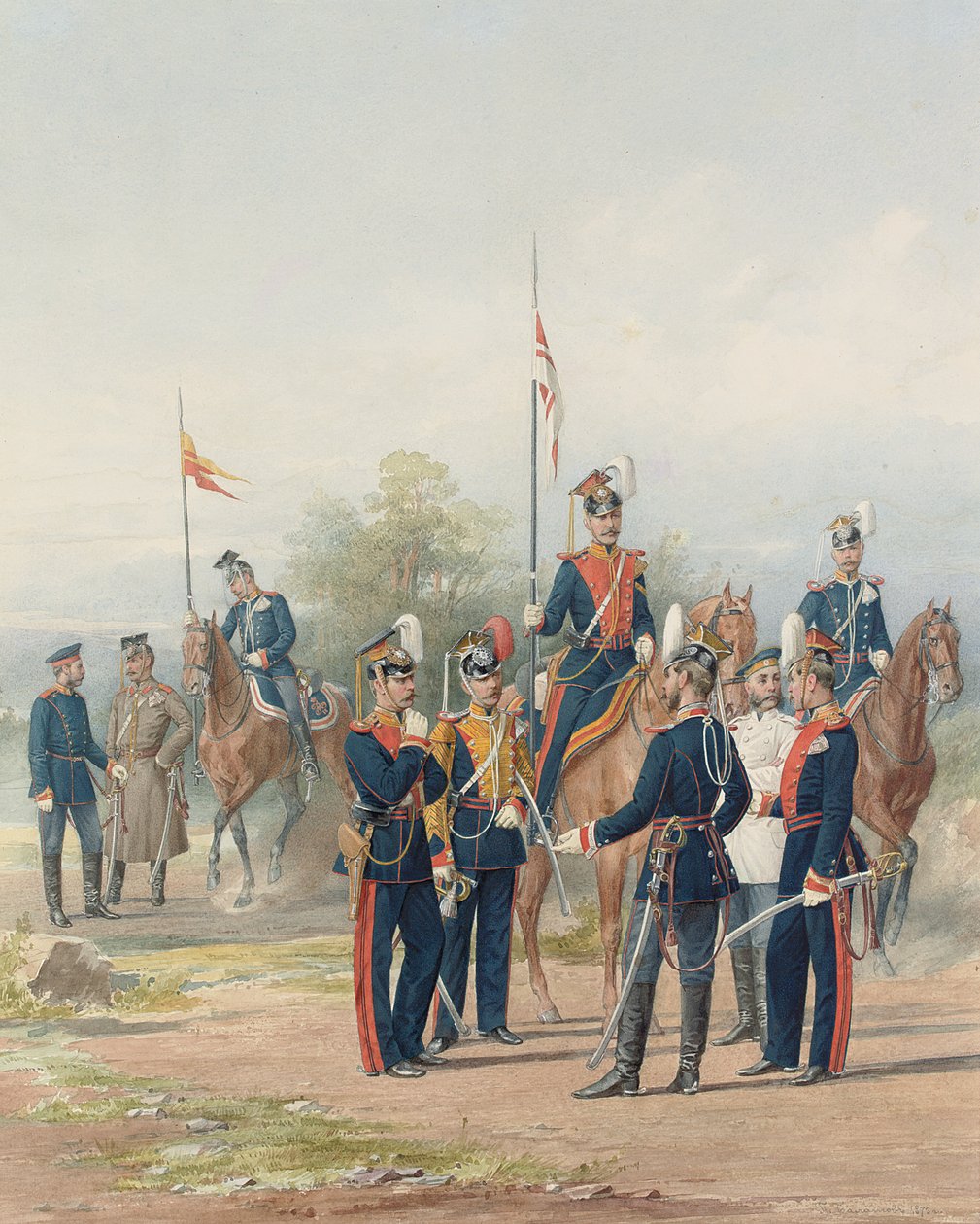 Un grupo de oficiales y soldados de los regimientos de lanceros de la Guardia de Vida de Sus Majestades de Petr Balashov