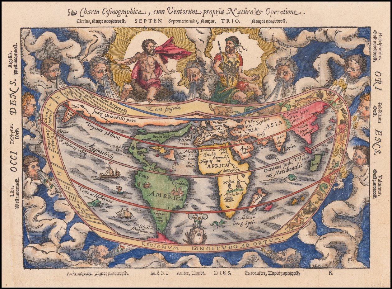 1544 mapa - Charta Cosmographica, Cum Ventorum Propria Natura et Operatione de Petrus Apianus