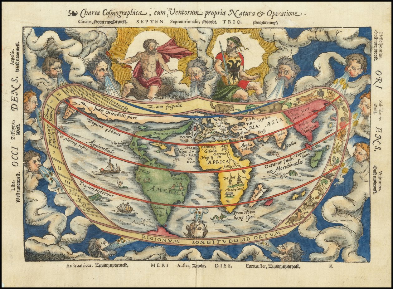 Mapa de 1553 - Charta Cosmographica, Cum Ventorum Propria Natura et Operatione de Petrus Apianus