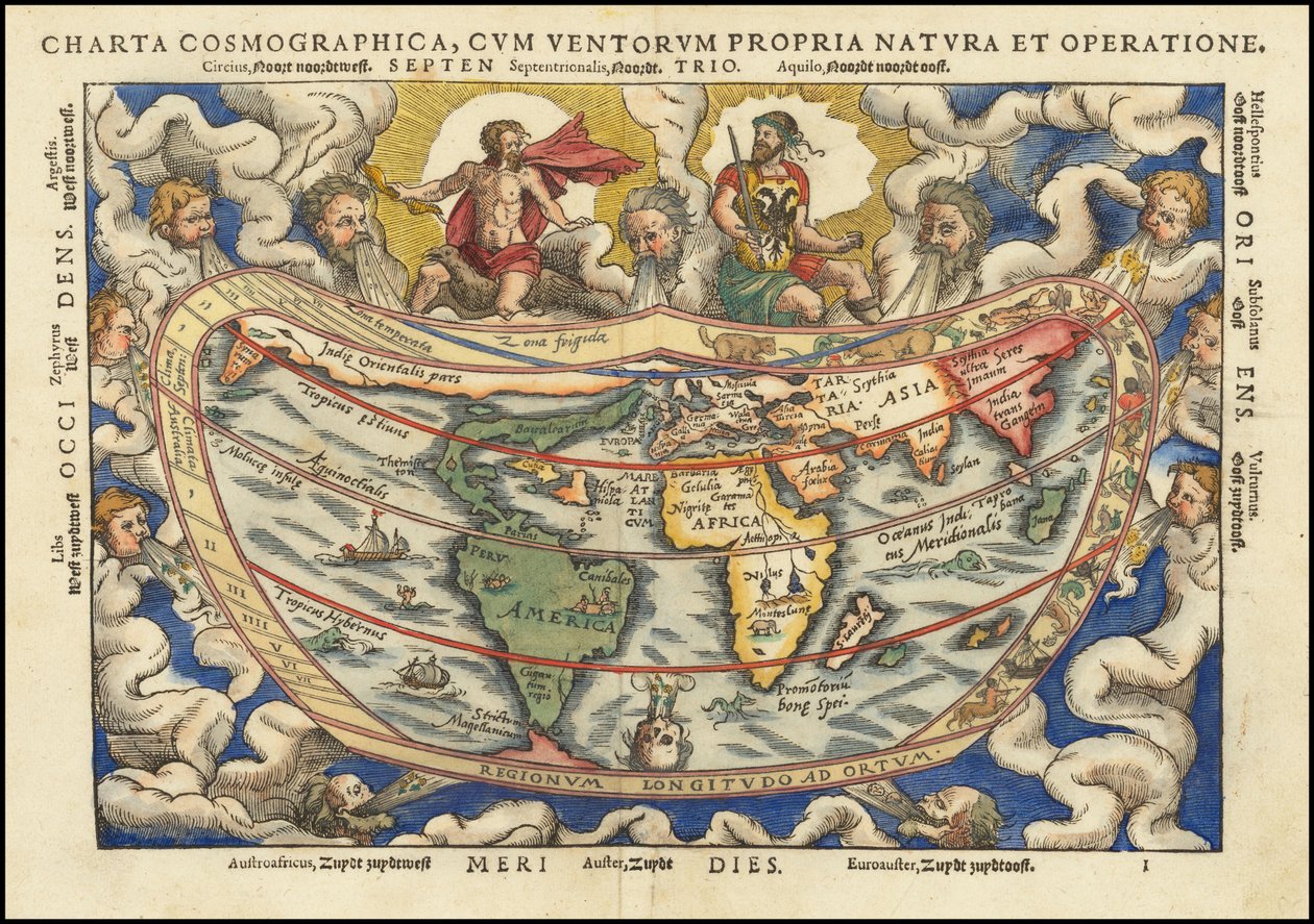 Mapamundi de 1553 - Charta Cosmographica, Cum Ventorum Propria Natura et Operatione de Petrus Apianus