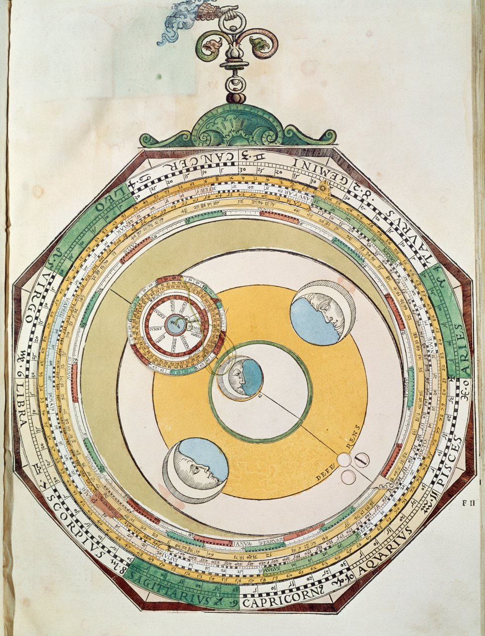 Tabla de movimientos de la Luna en relación con el Sol, de Astronomicum Caesareum de Petrus Apianus