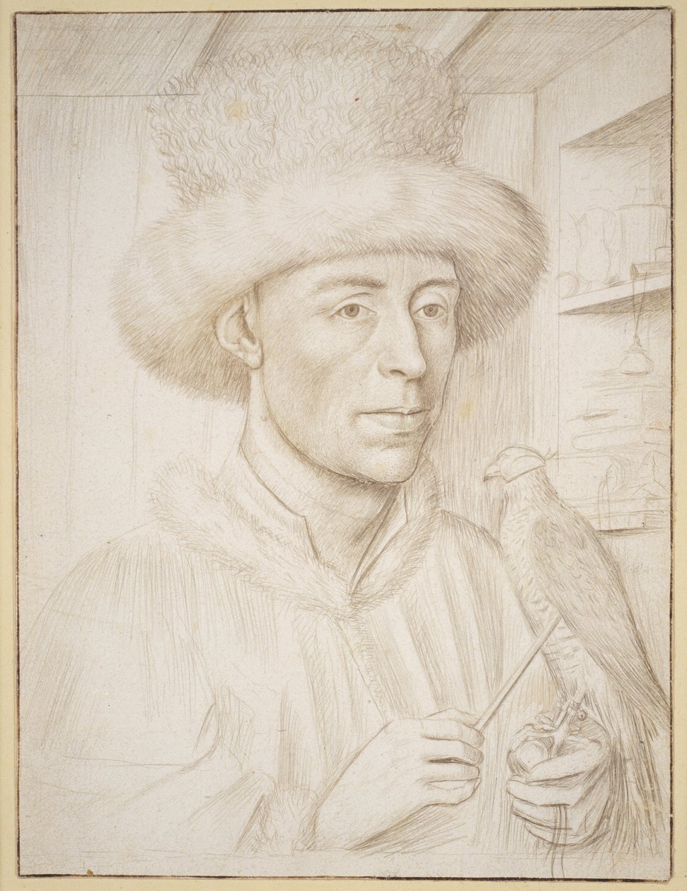 El halconero, c.1445-50 (punta de plata con tinta marrón sobre papel) de Petrus Christus
