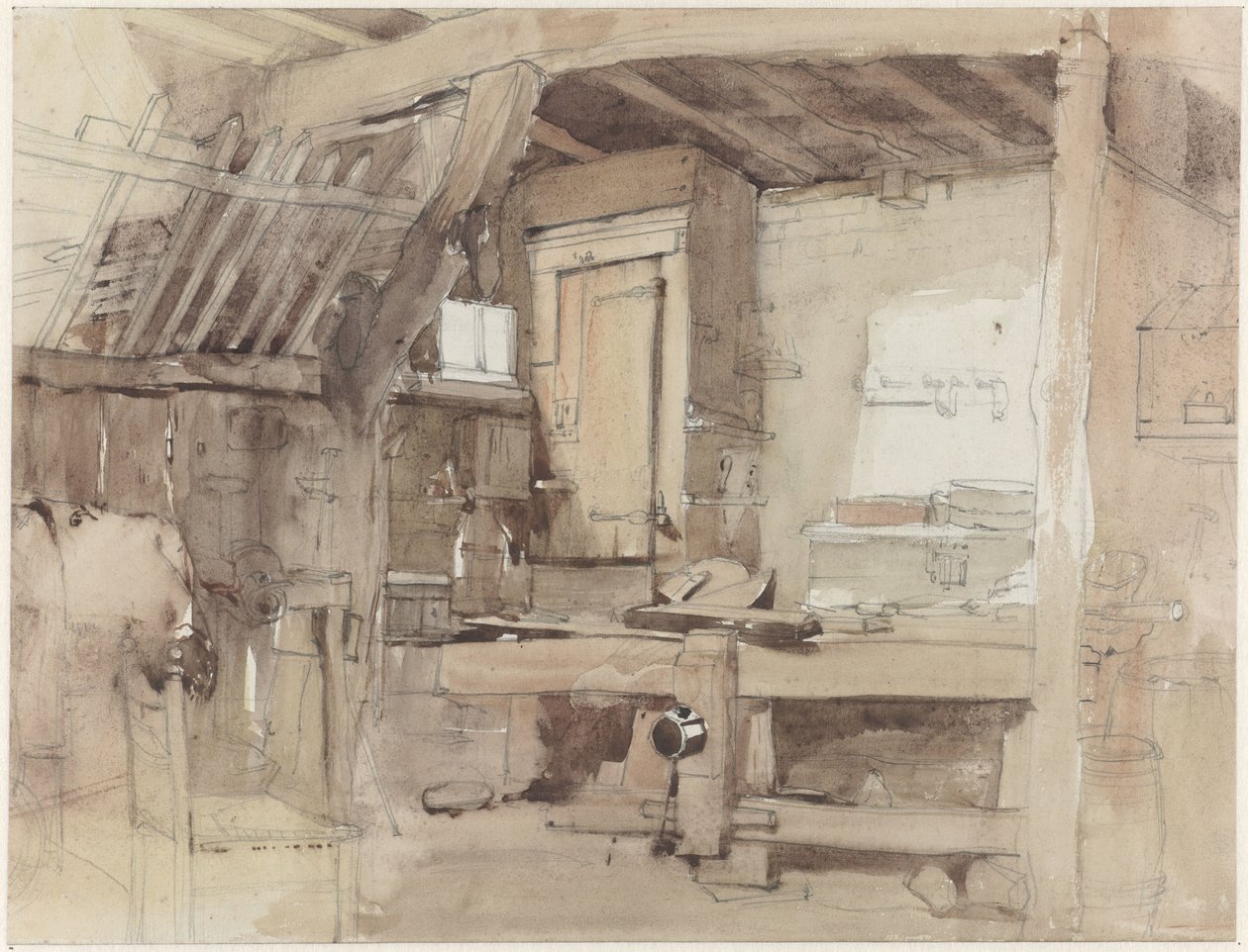 Rincón del taller de carpintería de la casa Klingelbeek en Oosterbeek de Petrus Franciscus Greive