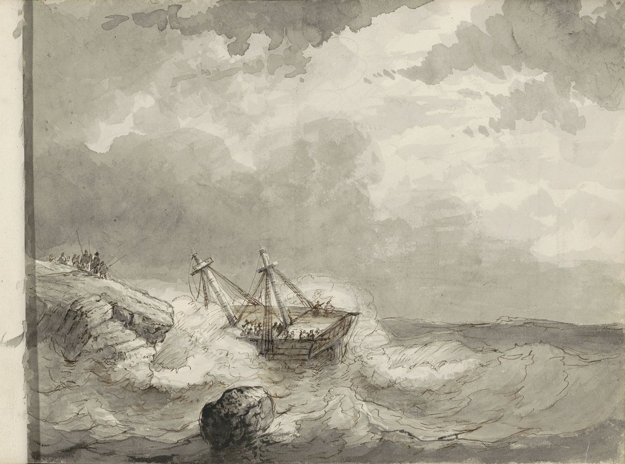 Naufragio en una costa rocosa de Petrus Johannes Schotel (circle of)