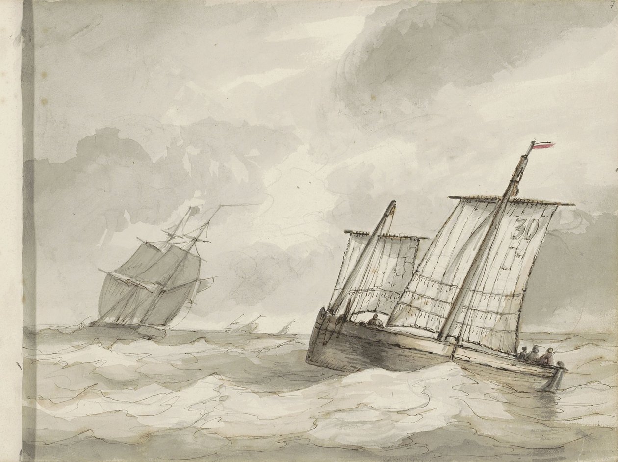 Veleros en un mar turbulento de Petrus Johannes Schotel (circle of)