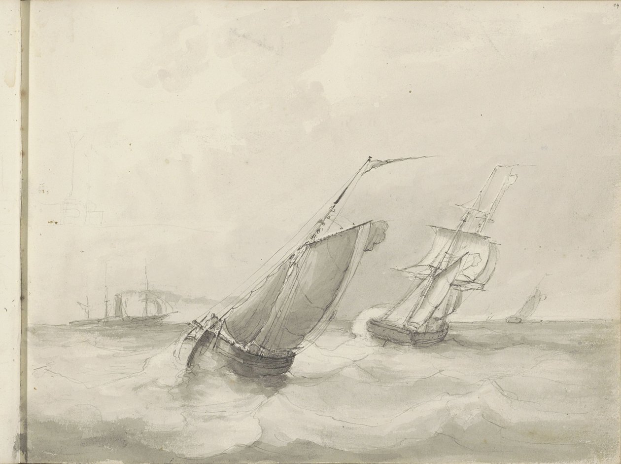 Veleros en el mar de Petrus Johannes Schotel (circle of)