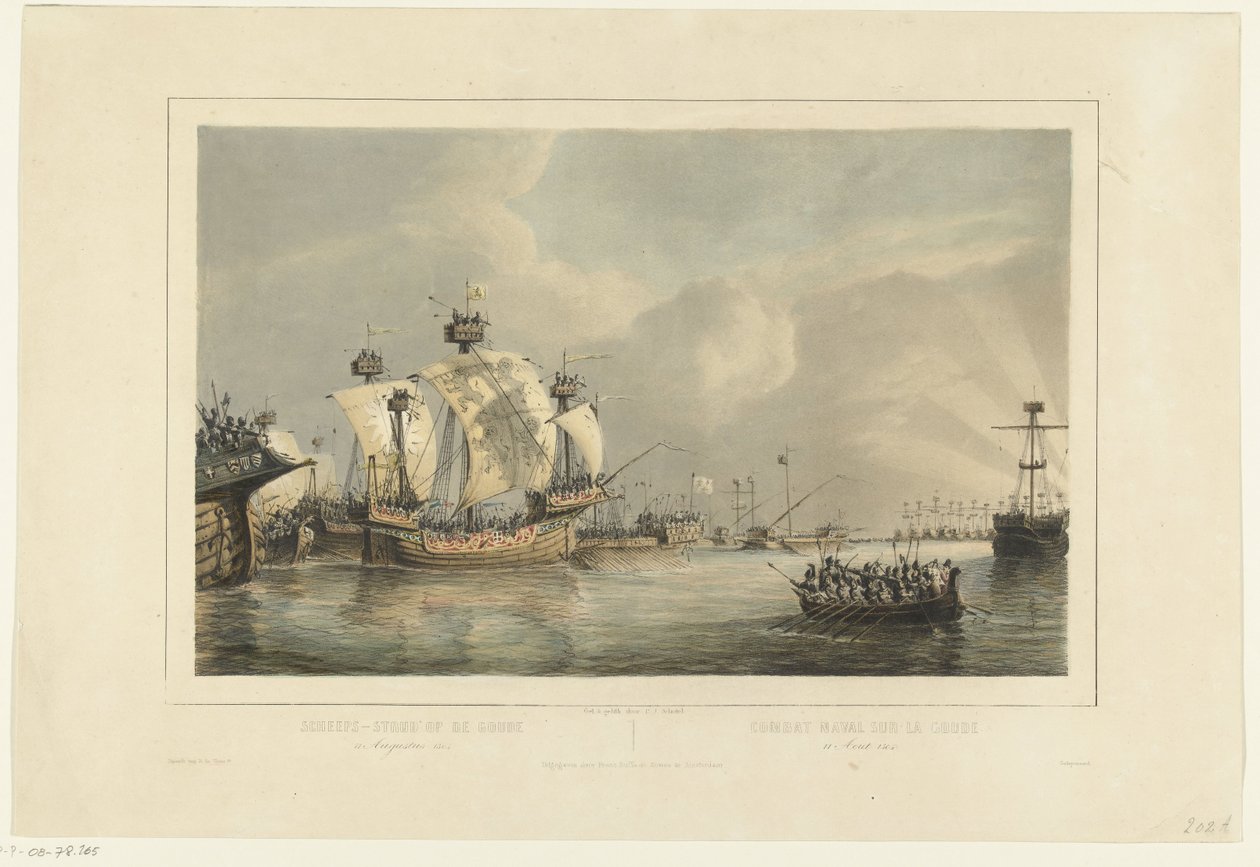 Batalla naval en el Gouwe, 1304
Combat naval sur la Gouwe 11 Augustus 1304 / Combat naval sur la Goude 11 Aout 1304 (título en el objeto) de Petrus Johannes Schotel