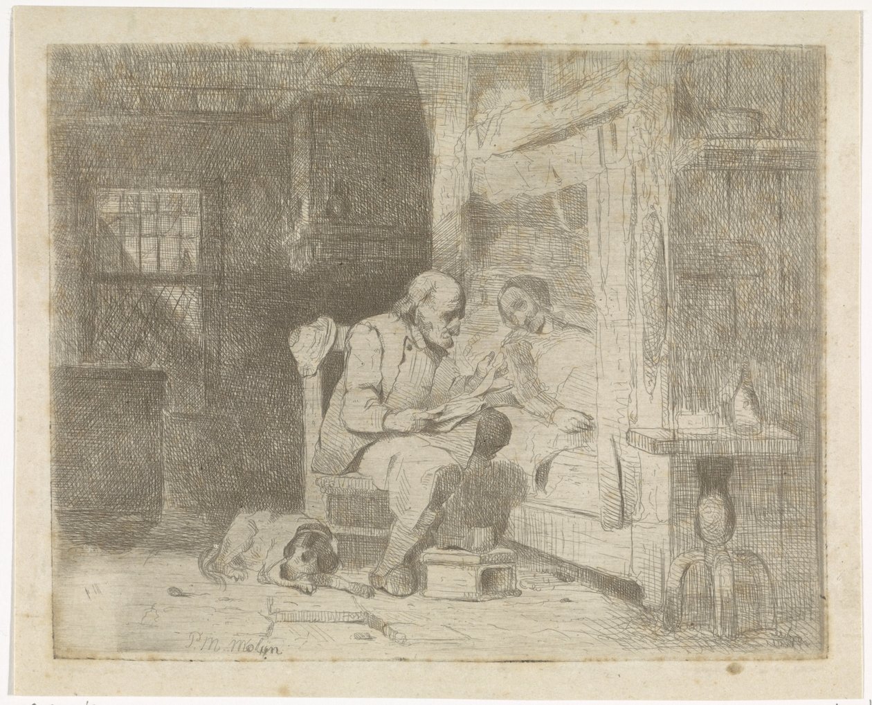 Viejo leyendo a su esposa de Petrus Marius Molijn