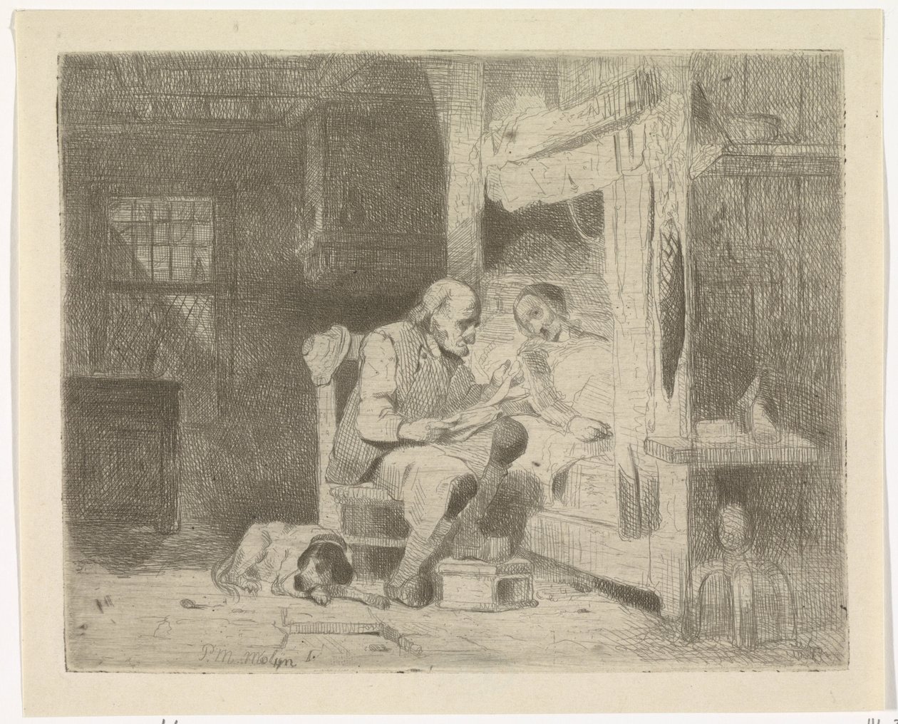 Viejo leyendo a su esposa de Petrus Marius Molijn