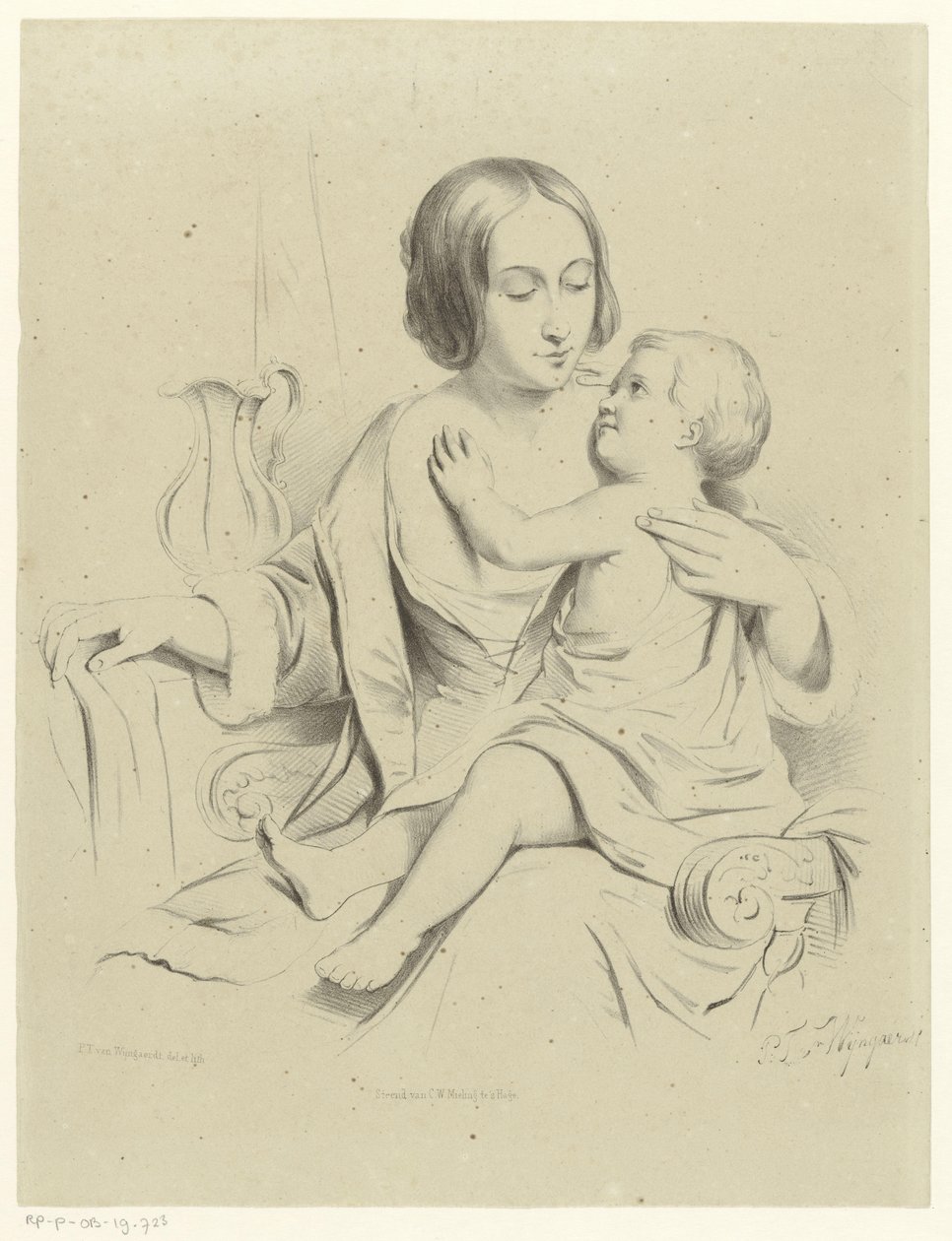 Madre con hijo en el regazo de Petrus Theodorus van Wijngaerdt