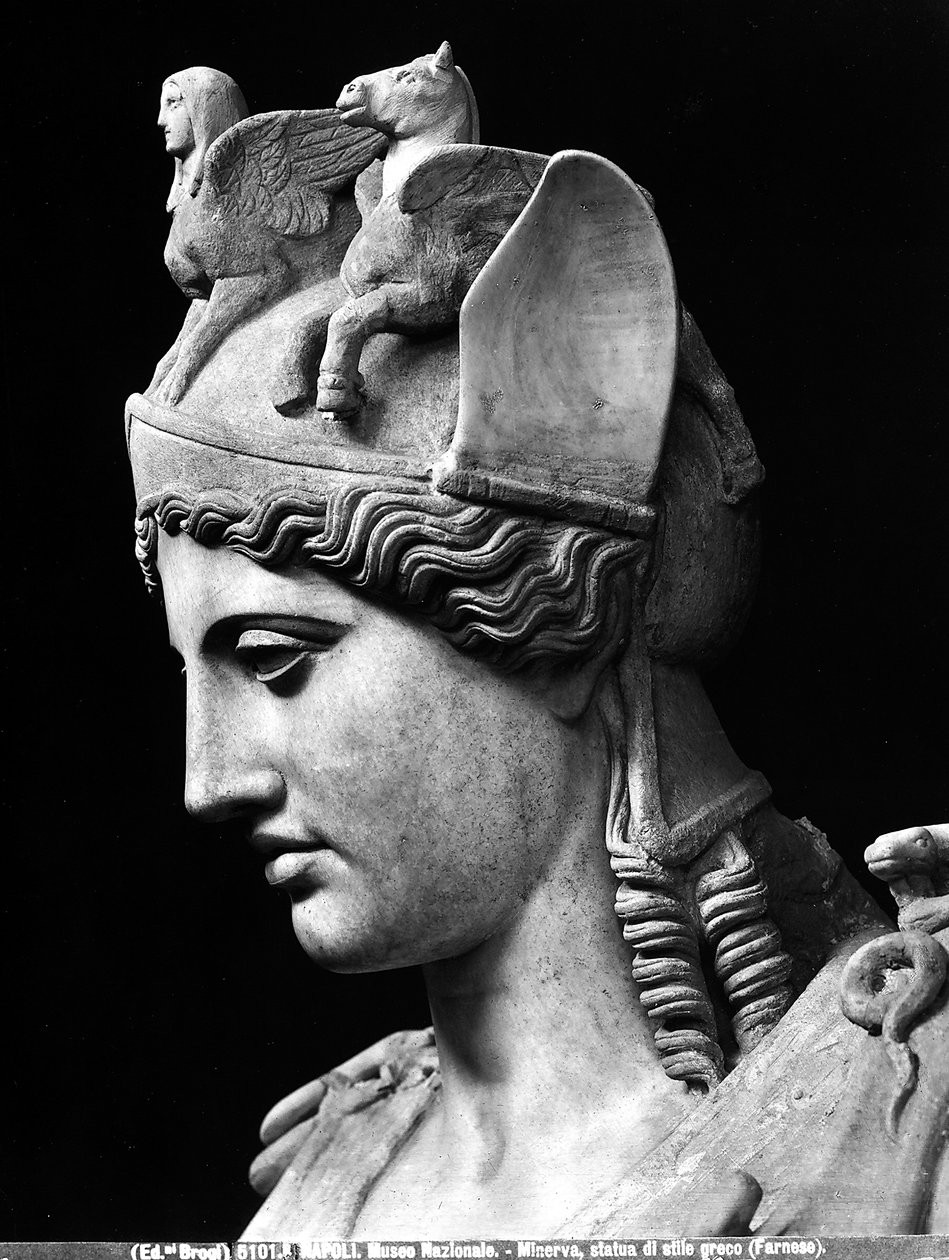 (detalle) del rostro de Atenea Farnese, copia imperial romana de una estatua de bronce de la Escuela de Fidias de Phidias (school of) (after)