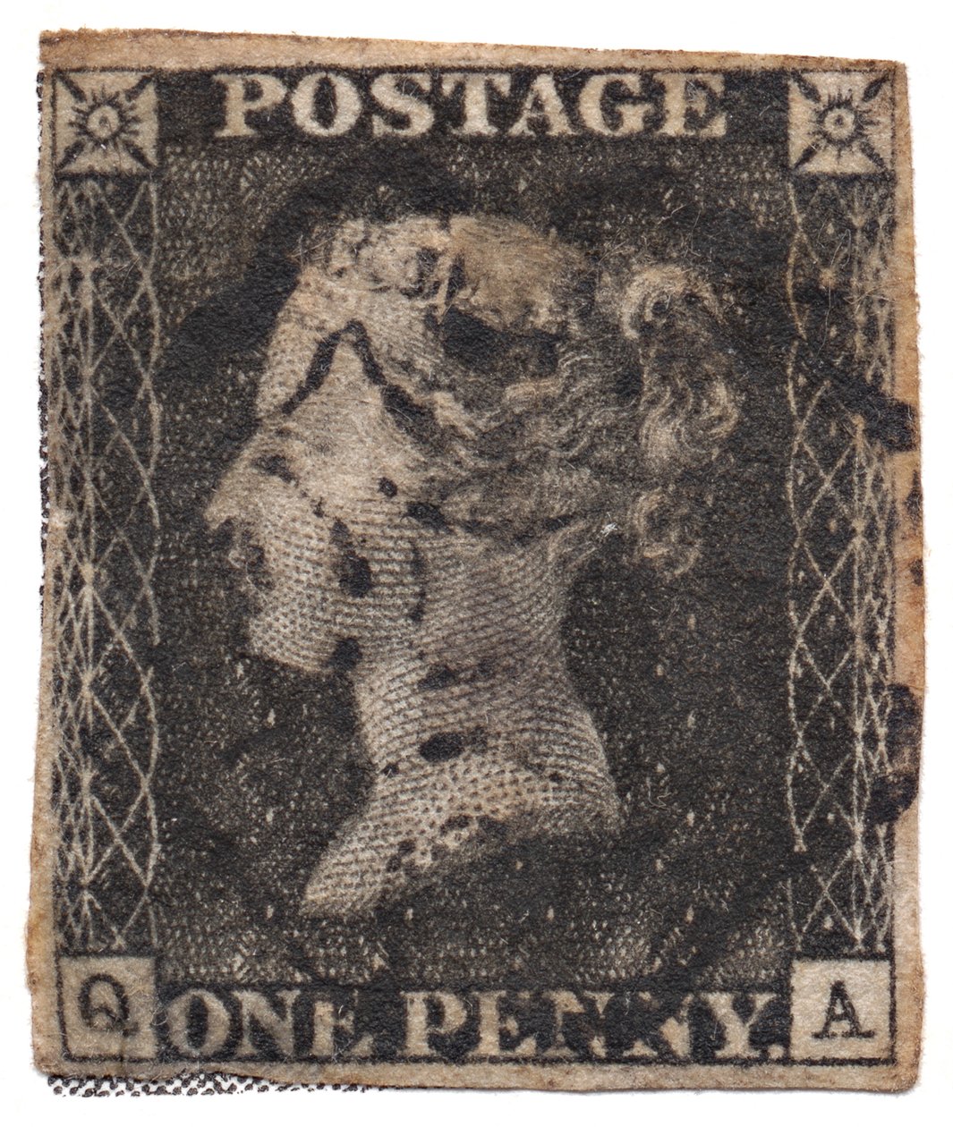 One Penny Black, el primer sello postal del mundo, c. 1840 de Philately
