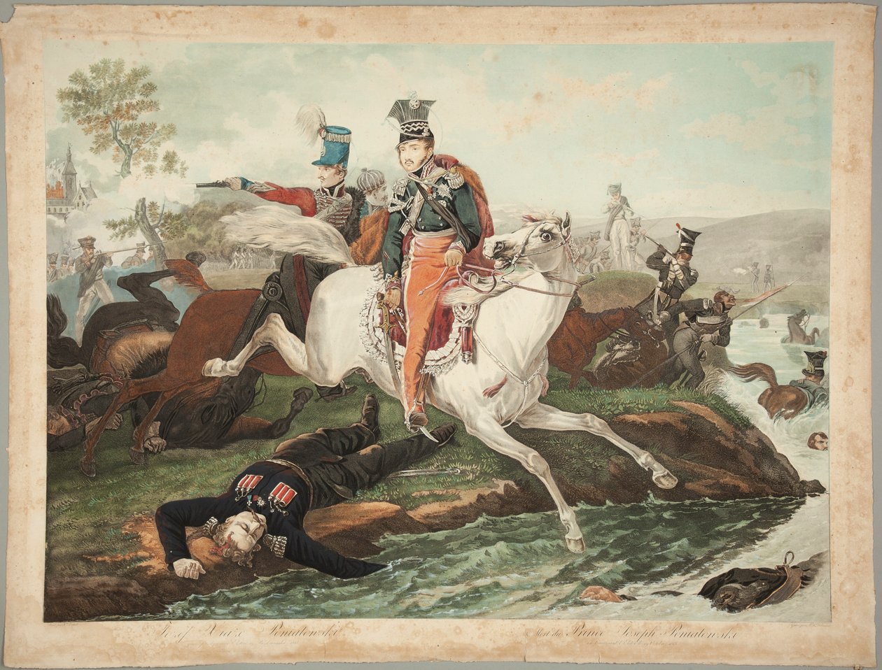 El príncipe Józef Poniatowski muere al cruzar el Elster el 19 de octubre de 1813 de Philibert-Louis Debucourt