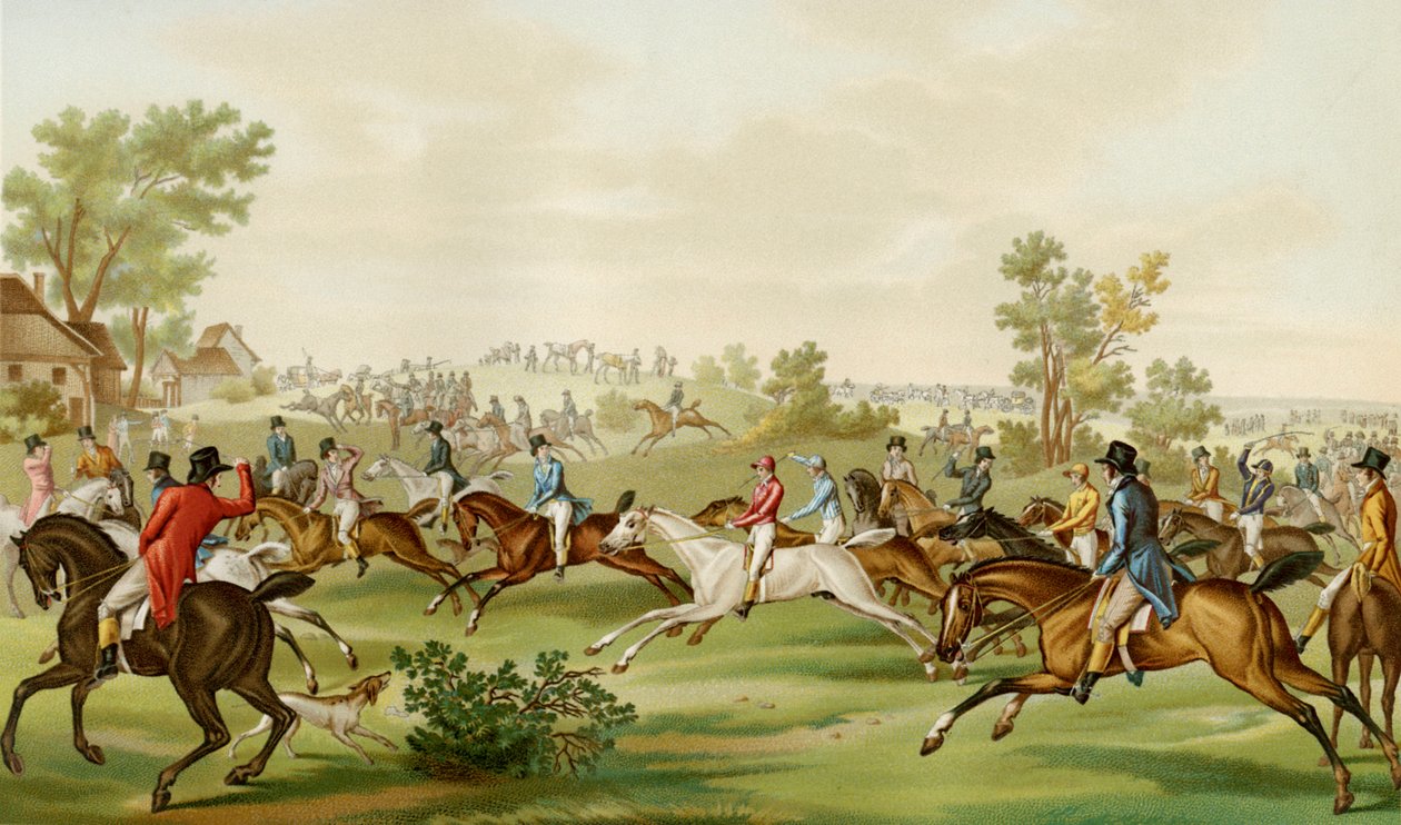 Carrera de caballos (grabado en color de Debucourt) de Philibert Louis Debucourt