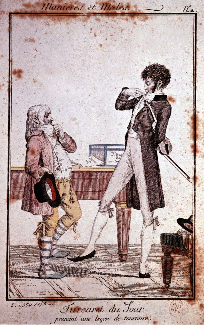 Maneras y modos: Turcaret tomando una lección de sujeción, finales del siglo XVIII de Philibert Louis Debucourt