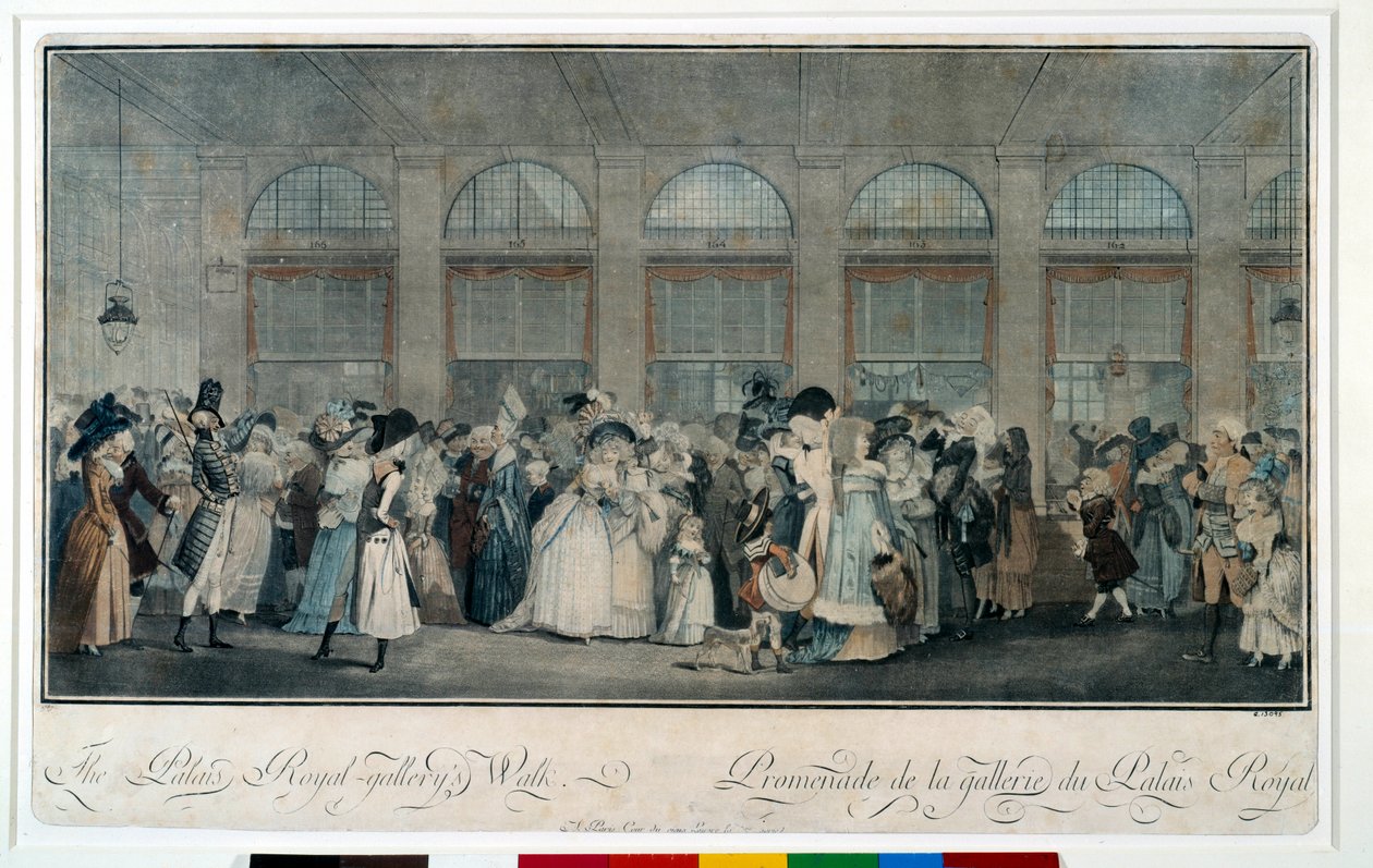 Paseo por la galería del palacio real en 1787. Grabado por Louis Philibert Debucourt (1755 - 1832) de Philibert Louis Debucourt