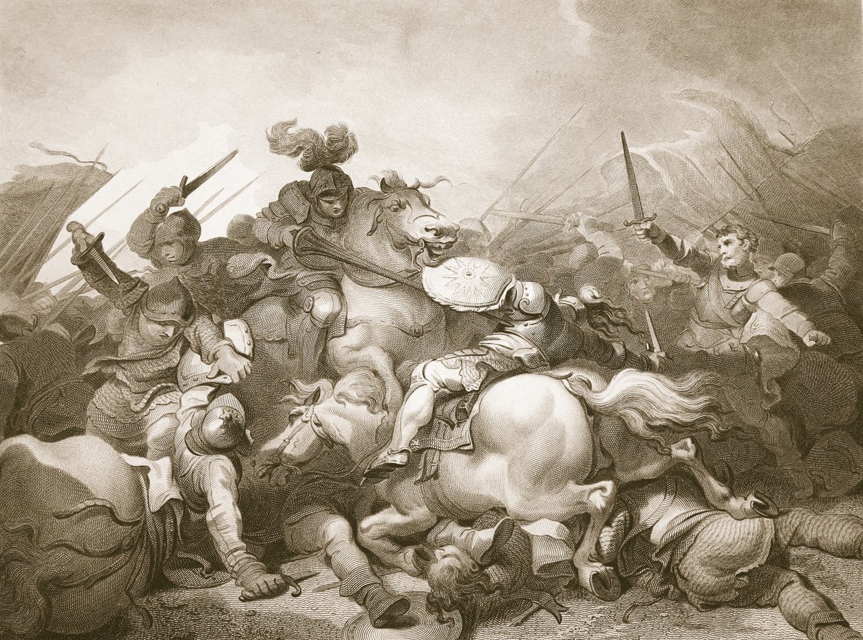 Batalla de Bosworth Field, grabado por J. Thomson, ilustración de 