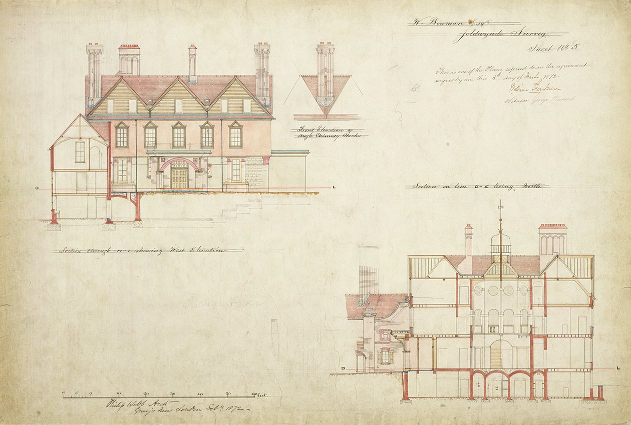Diseño para Joldwyns, Surrey, 1872 de Philip Webb