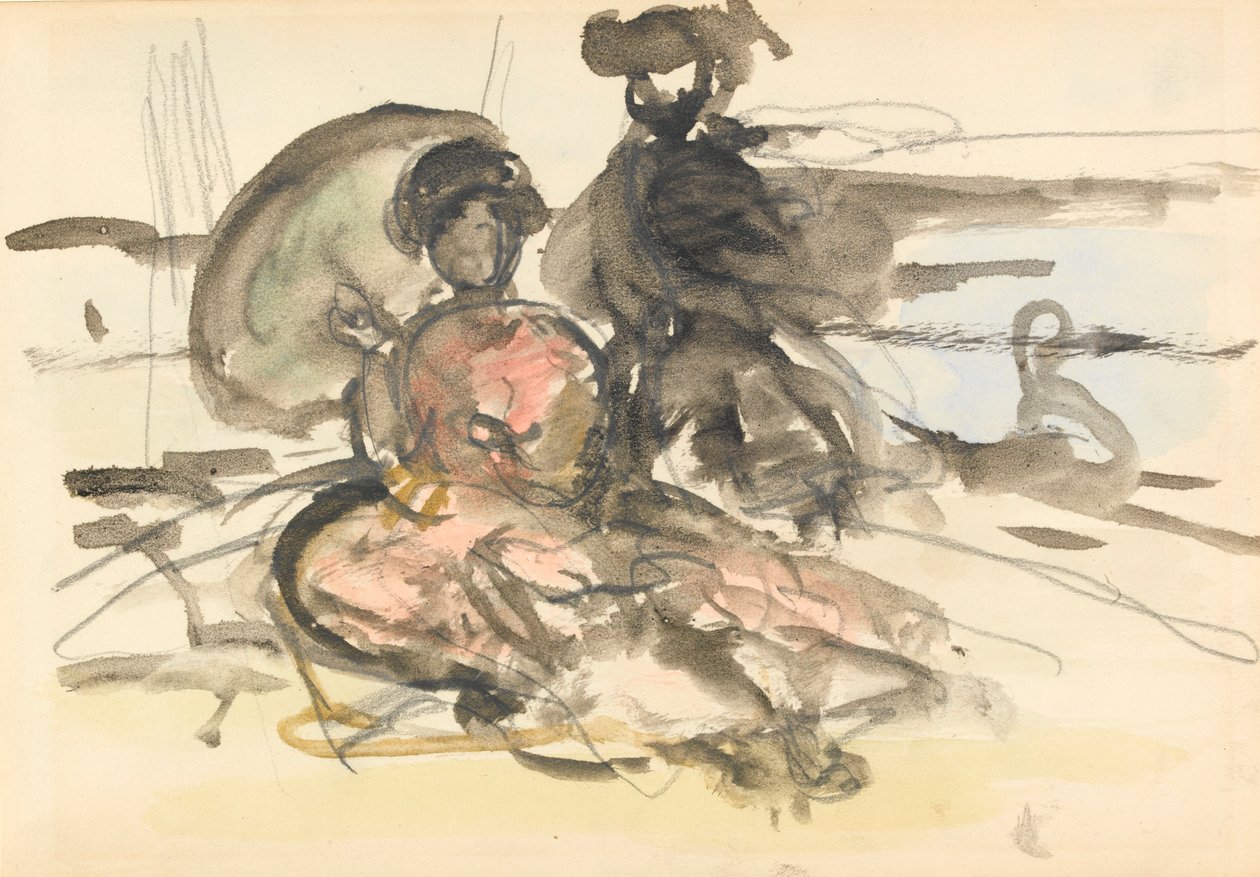 Estudio de figura: dos mujeres sentadas en la orilla de un río de Philip Wilson Steer