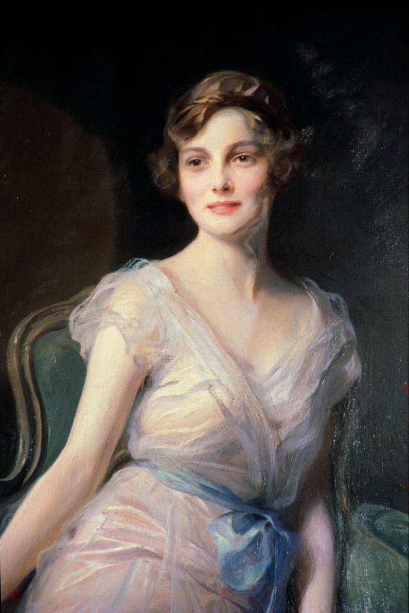 Detalle del retrato de la señorita Leicester-Warren de Philip Alexius de Laszlo