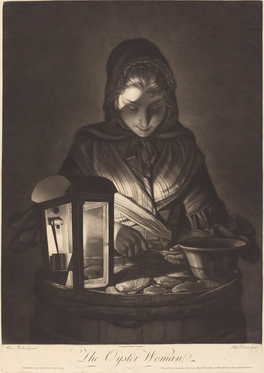 La mujer de las ostras de Philip Dawe after Henry Robert Morland