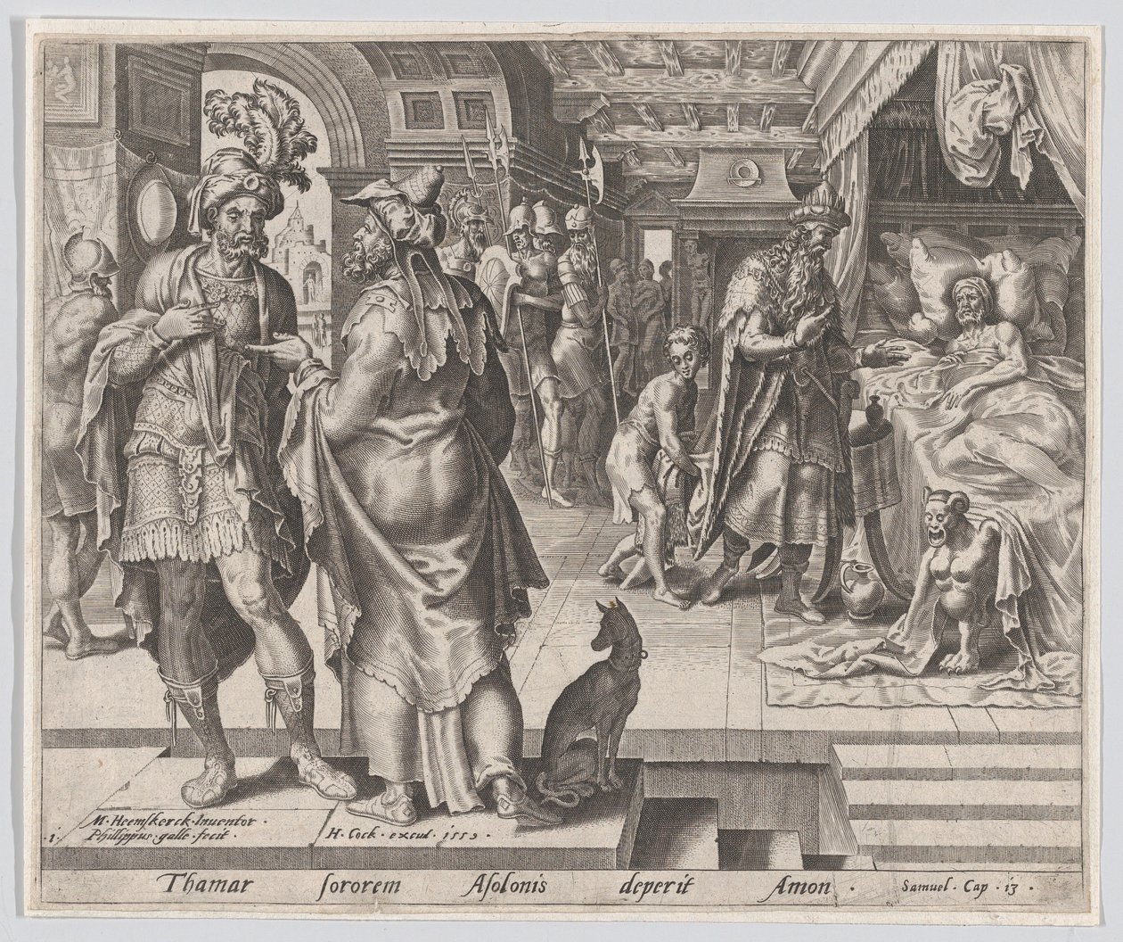 Jonadab aconsejando a Amnón, de La historia de Tamar y Amnón, placa 1, 1559 de Philip Galle