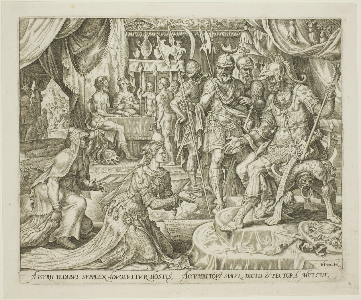 Judith presentada a Holofernes, lámina cinco de La historia de Judith y Holofernes de Philip Galle
